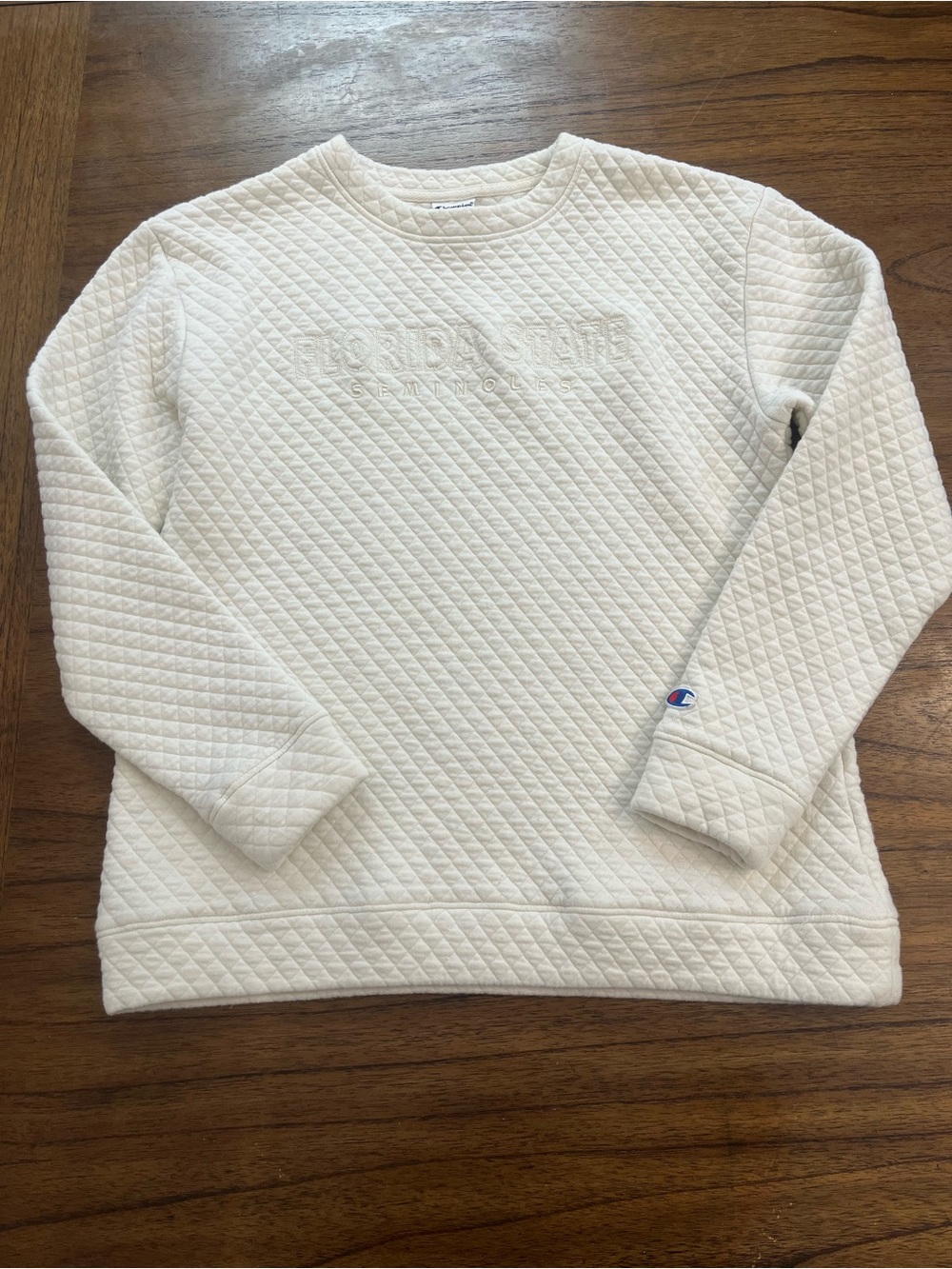 FSU Champion Florida State Seminoles Quilted Crewneck Sweatshirt Cream Small